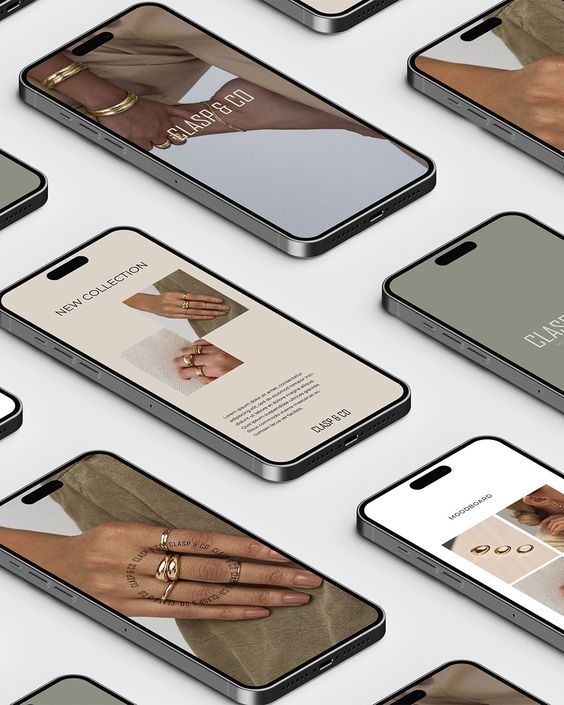 Smartphones showing a jewellery brand’s social content